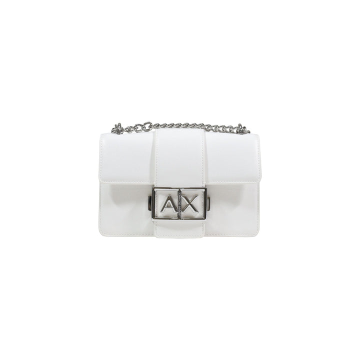 Image 1 : Sac bandoulière Armani Exchange femme blanc matelassé avec fermoir AX argenté, vue de face sur fond blanc — Delvale