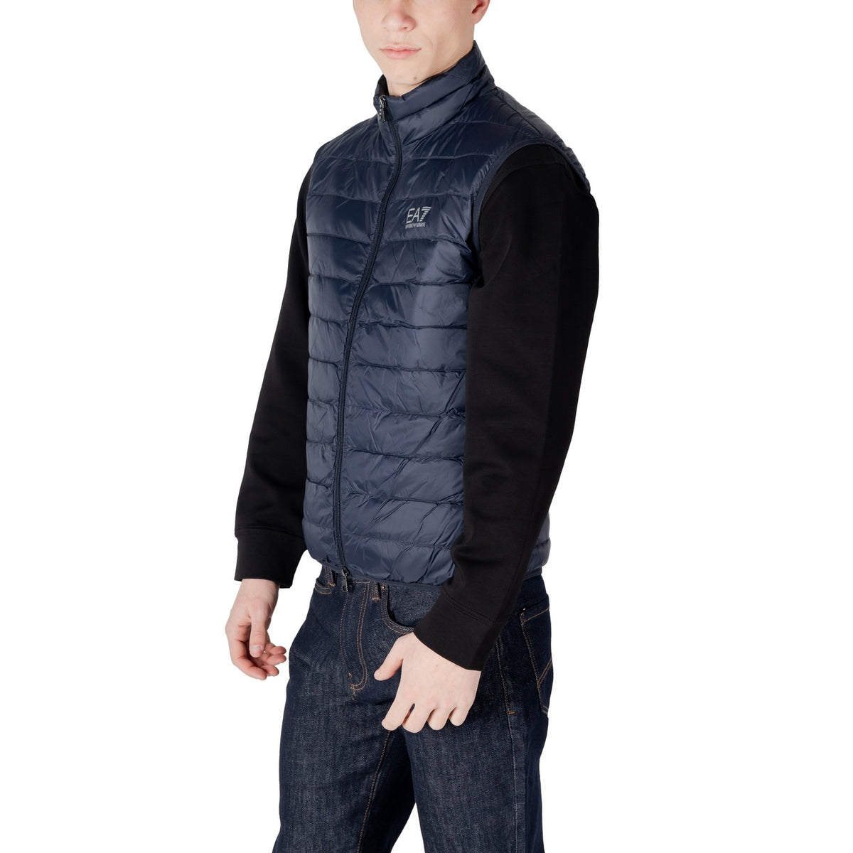 Image 3 : Vue dos du gilet sans manches EA7 homme bleu, coupe ajustée — Delvale
