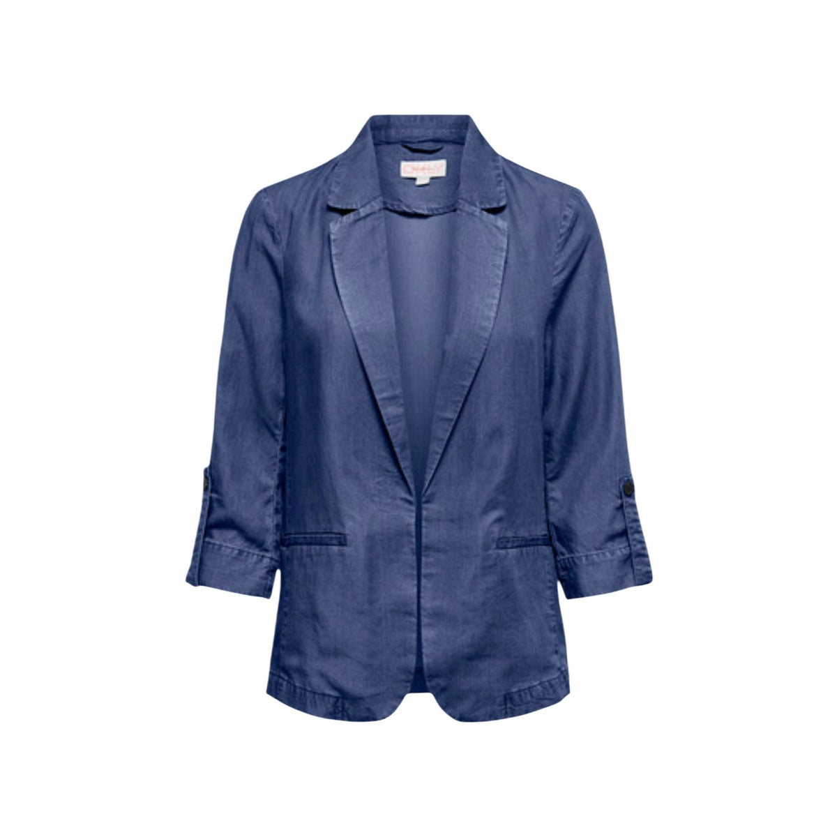 Image 1 : Blazer femme Only bleu manches 3/4, coupe ouverte col revers, vue de face sur fond blanc — Delvale