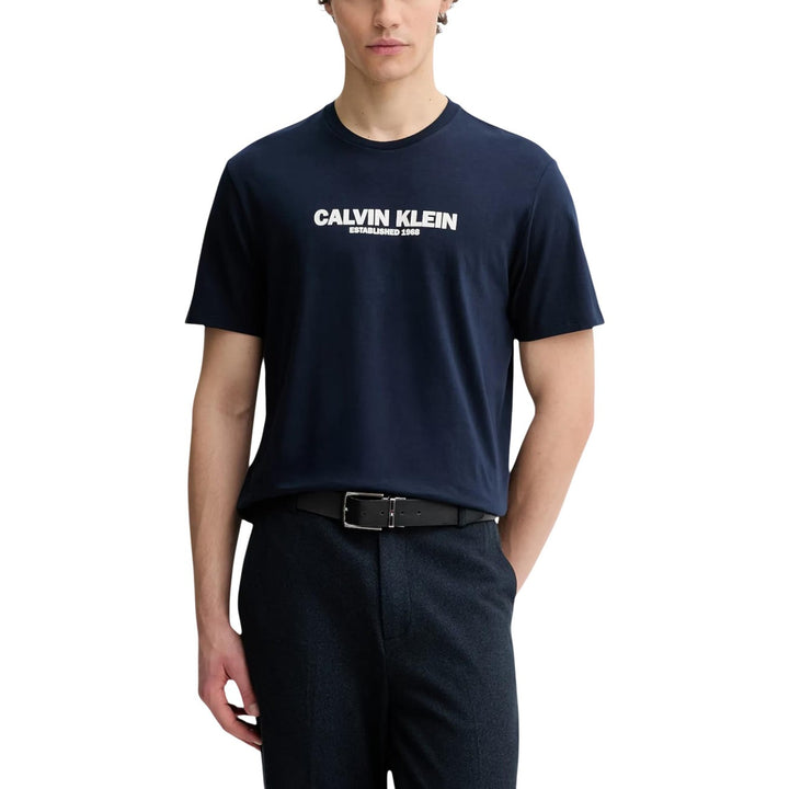 Image 1 : T-shirt Calvin Klein homme bleu en coton avec col rond et manches courtes — Delvale