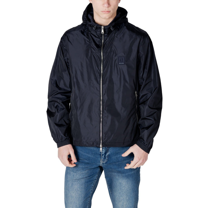 Image 1 : Coupe-vent Armani Exchange homme bleu marine à capuche et fermeture éclair centrale, vue de face — Delvale