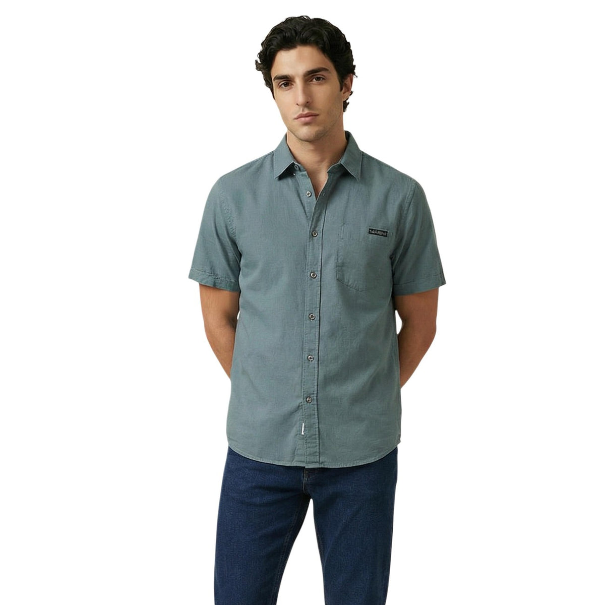 Image 5 : Calvin Klein Jeans chemise homme blanche manches courtes en lin, look casual premium — Delvale