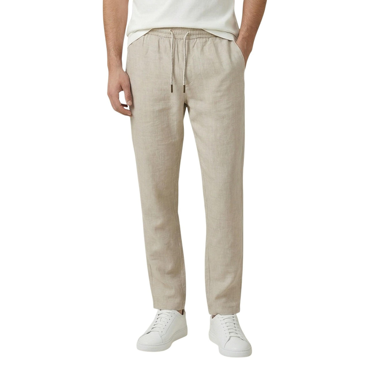 Image 1 : Pantalon homme Gianni Lupo beige en lyocell avec fermeture lacets, vue de face — delvale