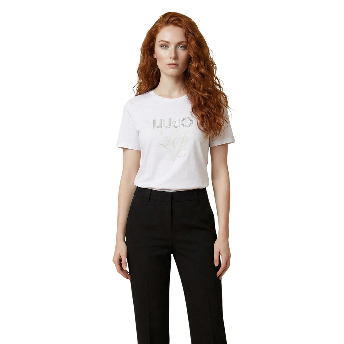 Image 7 : T-shirt Liu Jo crop femme kaki sequins argentés, look complet avec pantalon noir — Delvale