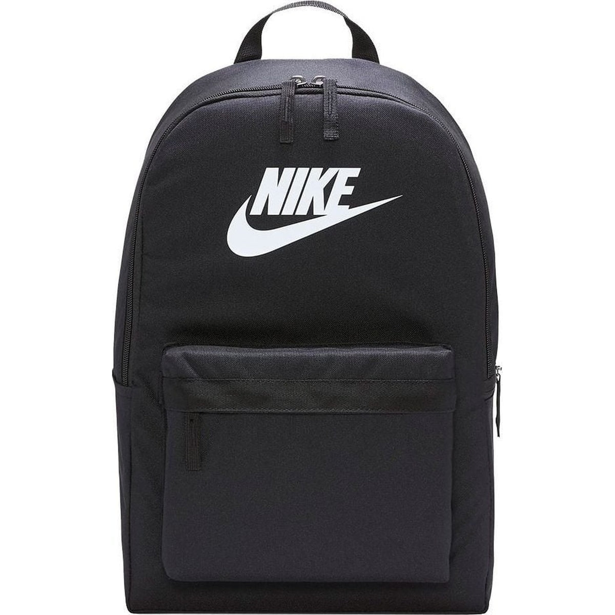 Image 1 : Nike sac à dos Heritage noir logo Futura Swoosh blanc poche rabat zippé — vue de face — Delvale