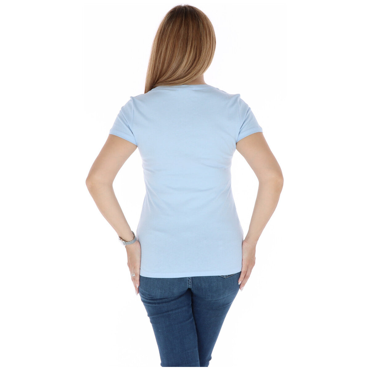 Image 3 : Vue d'ensemble du t-shirt Tommy Hilfiger femme bleu azur, coupe féminine et confortable — Delvale