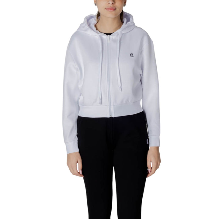 Image 1 : Sweat zippé à capuche crop Armani Exchange blanc pour femme, vue de face — Delvale