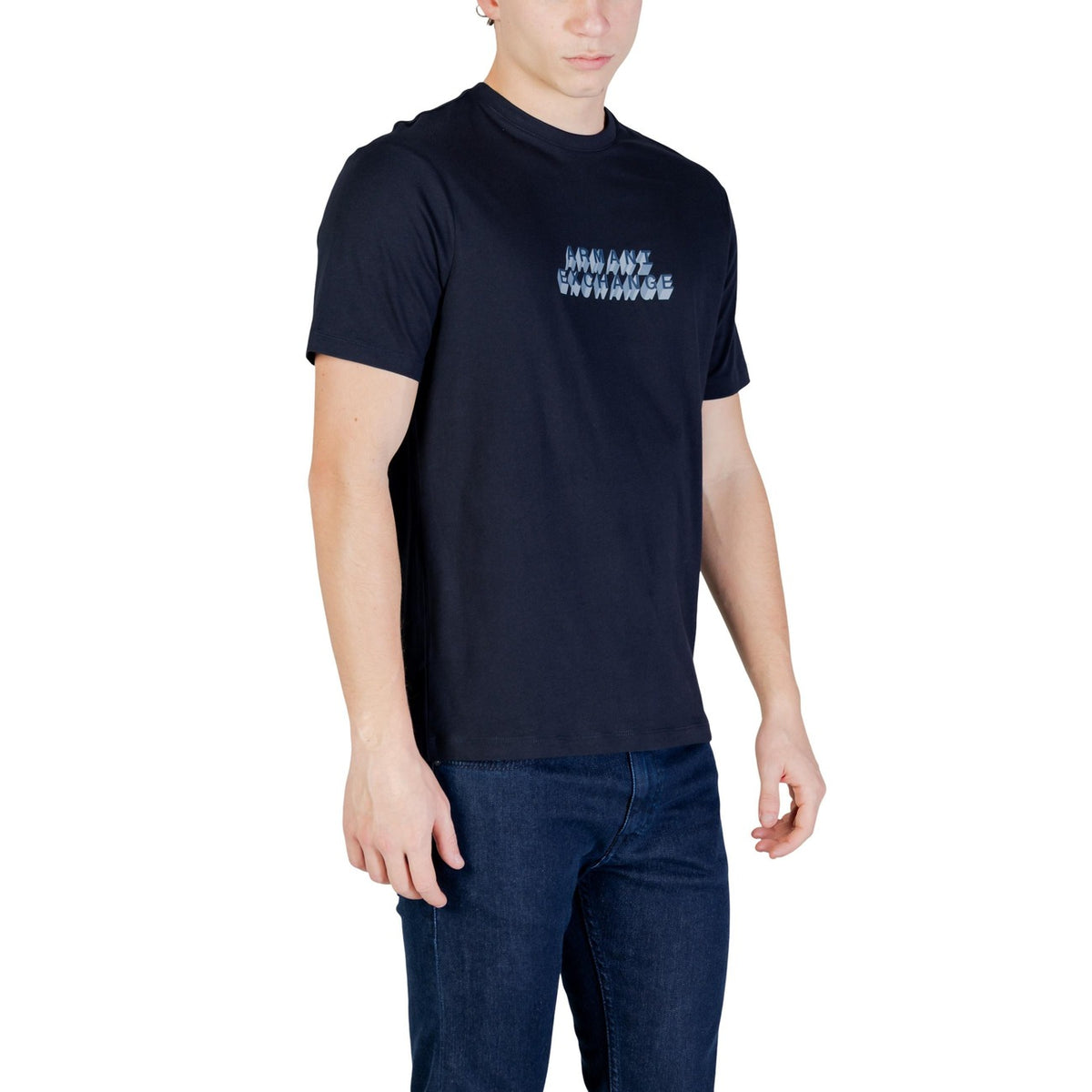 Image 3 : Vue profil t-shirt bleu Armani Exchange col rond homme — Delvale