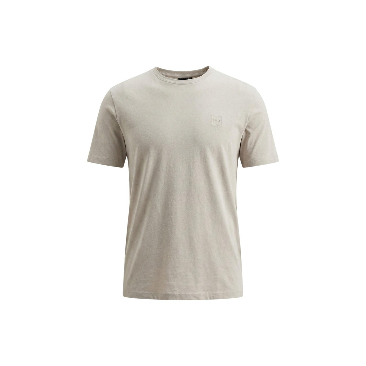 Image 5 : Mannequin masculin portant le t-shirt Boss gris col rond style casual haut de gamme, look décontracté jean et t-shirt — Delvale