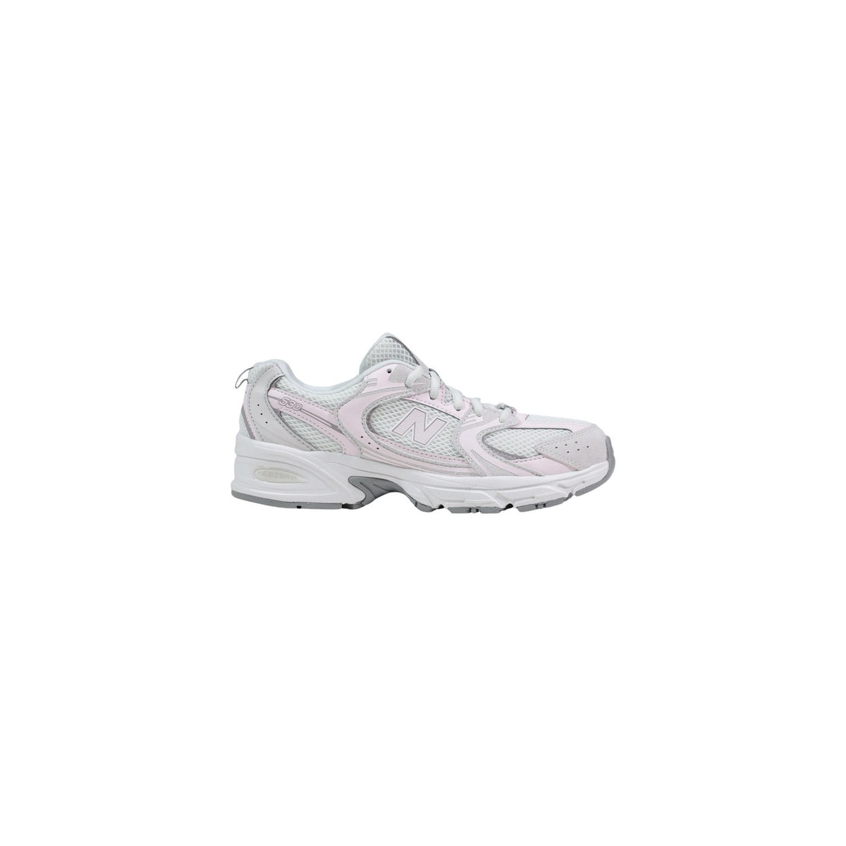 Image 1 : New Balance 530 femme grise et rose poudré, vue profil gauche — delvale