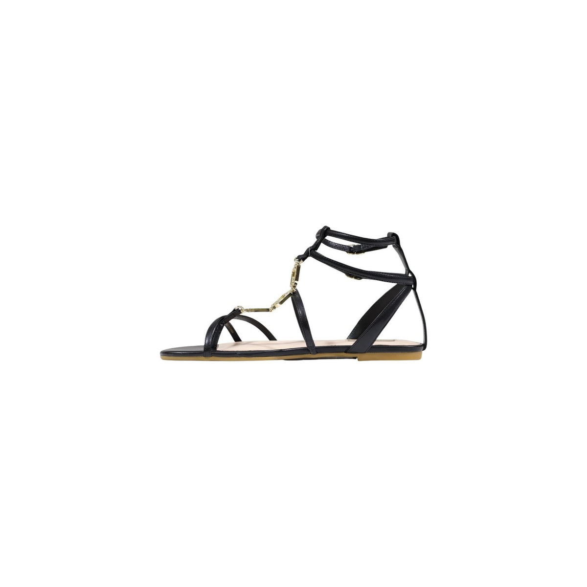 Image 3 : Paire de sandales spartiates Liu Jo femme noires avec ornements dorés, design ouvert estival, fond blanc — Delvale