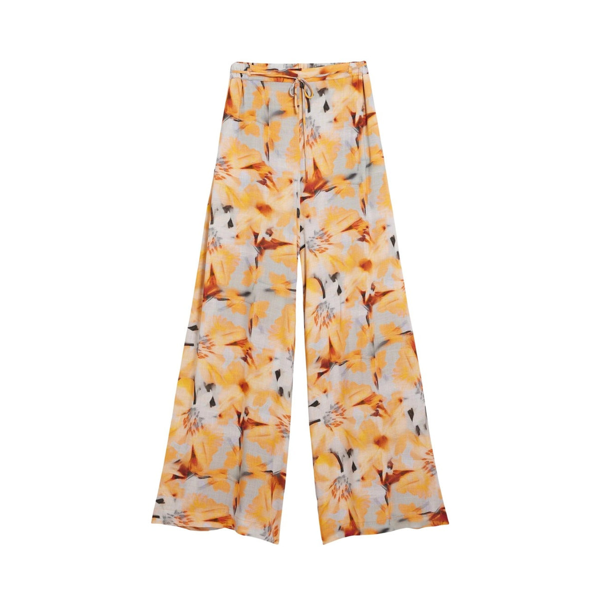 Image 2 : Pantalon Desigual orange fleuri, détail de l'imprimé et de la coupe féminine — Delvale