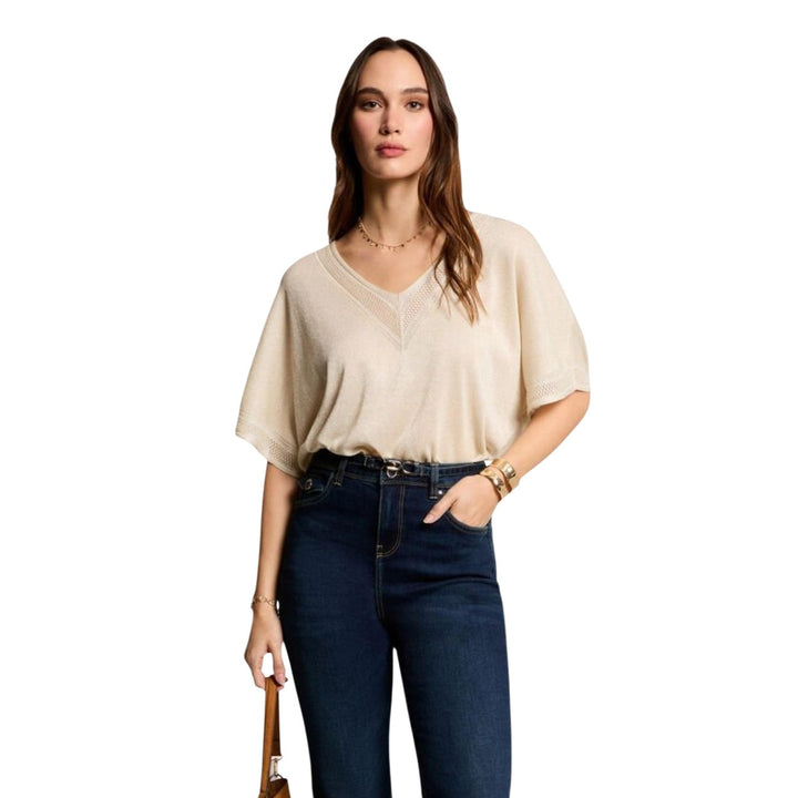 Image 1 : Pull Morgan De Toi femme beige col V manches courtes — delvale