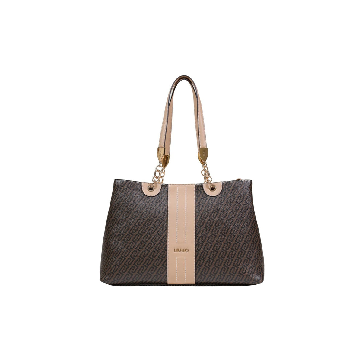 Liu Jo Tote Bag Monogramme Chaîne Dorée & Bande Contrastante