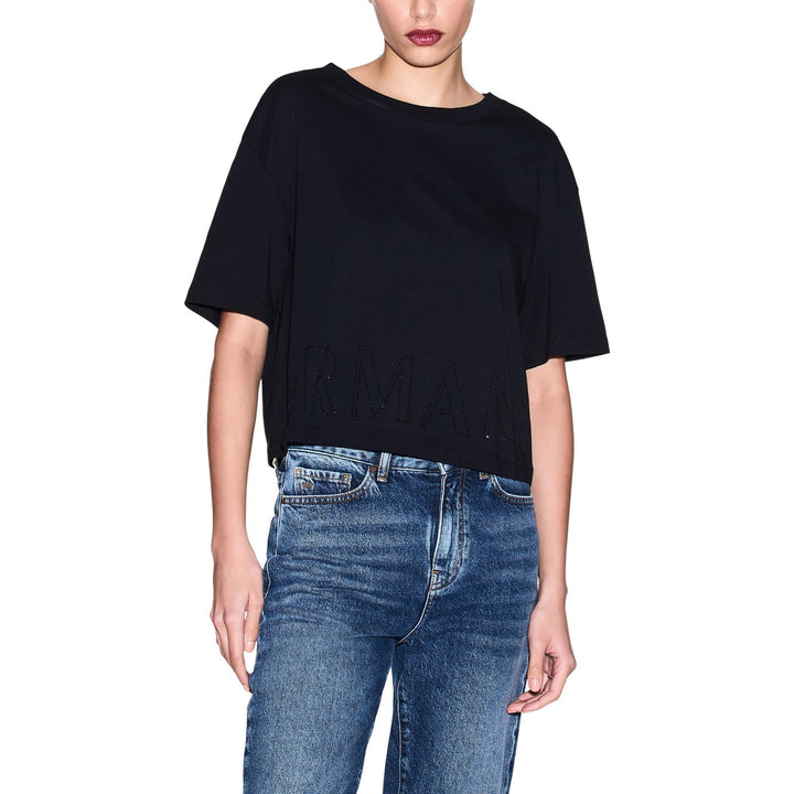 Image 1 : T-shirt noir femme Armani Exchange col rond coupe moderne — delvale