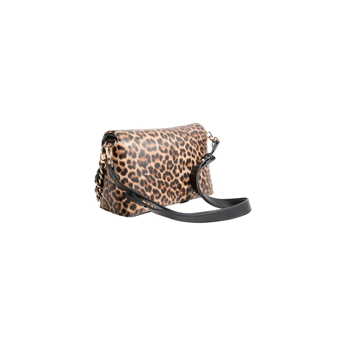 Image 3 : Détail du fermoir tournant frappé du logo Liu Jo sur sac baguette imprimé léopard à garnitures dorées rosées — Delvale