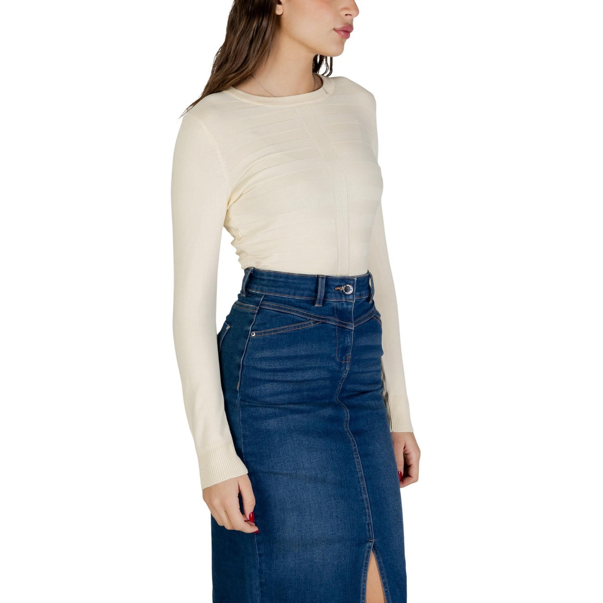 Image 3 : Pull Morgan De Toi femme jaune col rond vue de profil — delvale