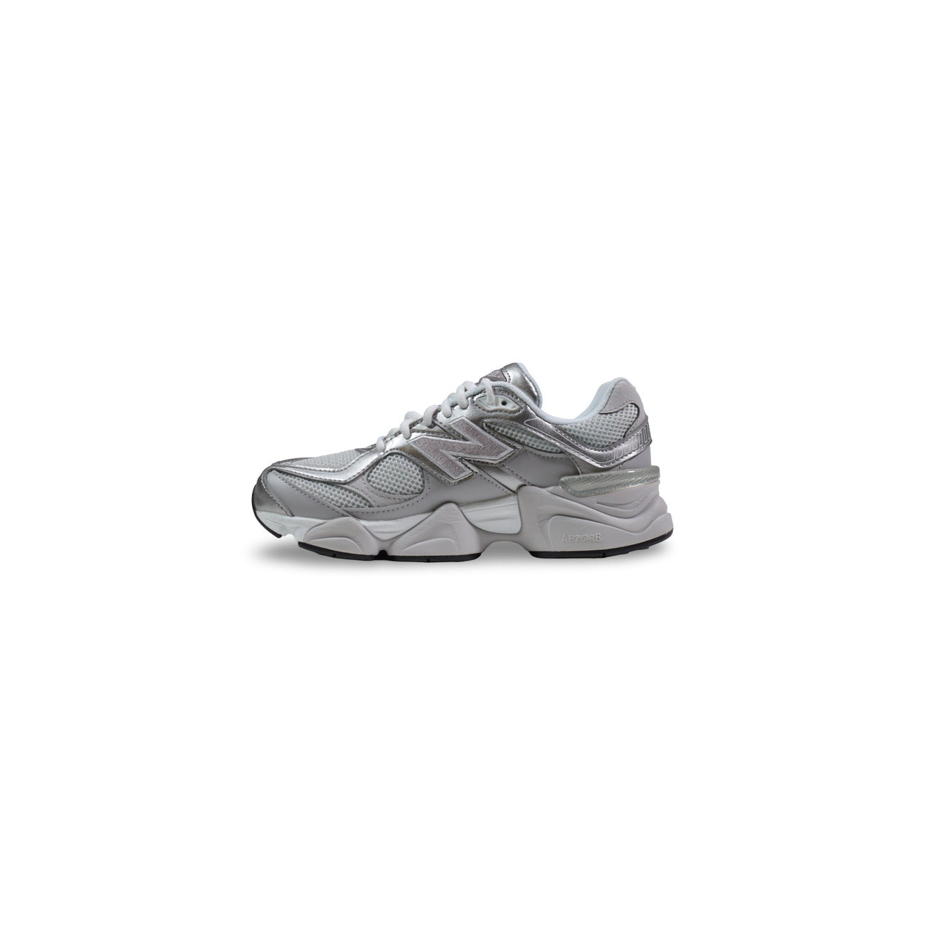 Baskets New Balance 9060 femme silver gris métallisé semelle chunky profil gauche