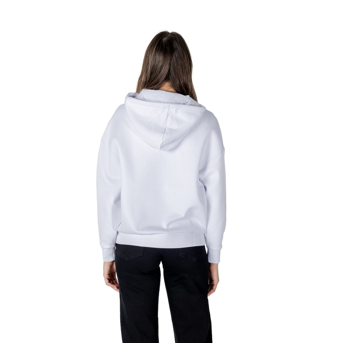 Image 2 : Sweat blanc femme Armani Exchange coupe ample, détail capuche avec cordons — Delvale