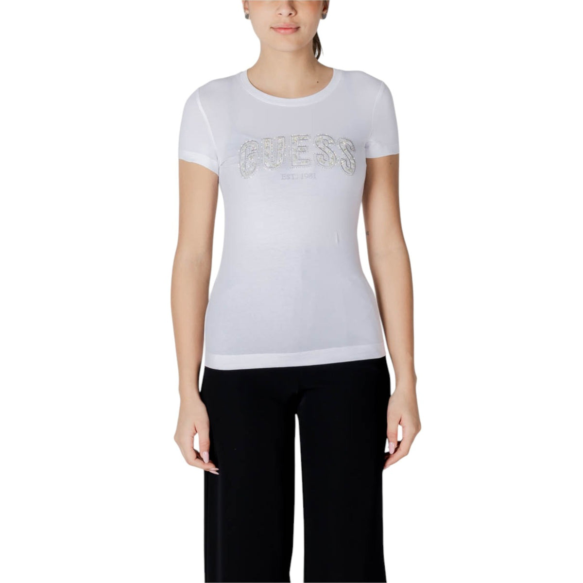 Image 5 : Vue d'ensemble t-shirt Guess femme beige avec finitions strass — delvale