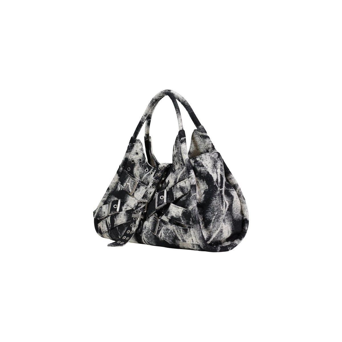 Image 2 : Détail imprimé aquarelle noir et gris sur sac Desigual femme forme trapèze moderne — Delvale