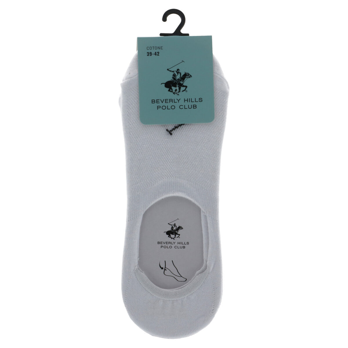 Image 3 : Détail semelle intérieure blanche chaussette invisible Beverly Hills Polo Club avec logo cavalier et mention COTONE, pack 3 paires — Delvale