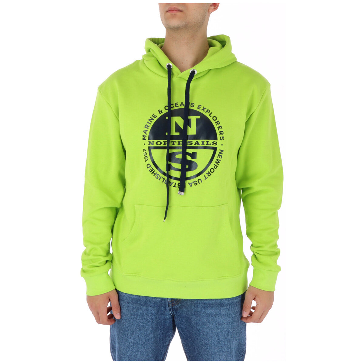 Sweat capuche homme vert fluo North Sails médaillon NS Marine Oceans Explorers — Delvale