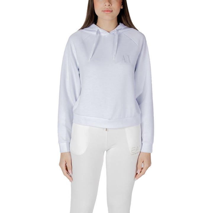 Image 1 : Sweat à capuche crop Armani Exchange blanc avec logo ton sur ton, coupe moderne femme — Delvale