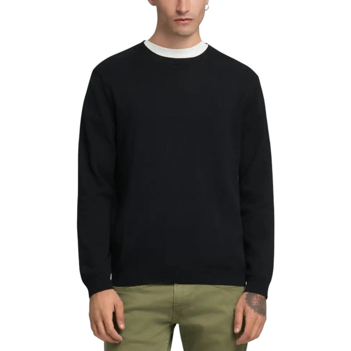 Image 1 : Pull homme Replay noir en coton col rond manches longues vue face — Delvale