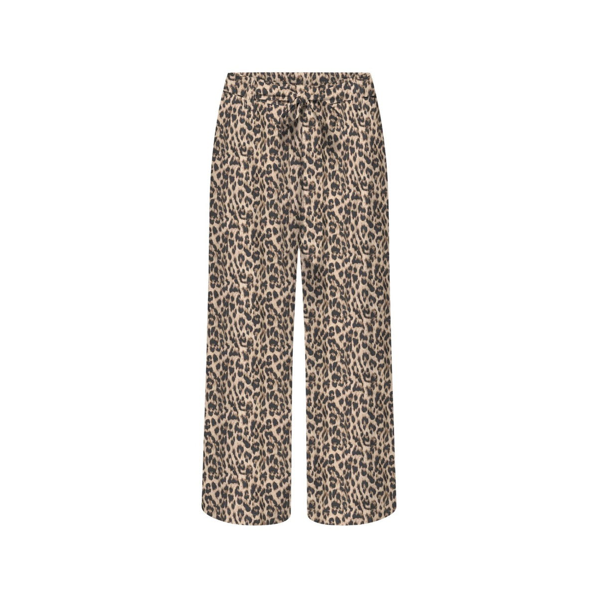 Image 3 : Détail du motif léopard et de la ceinture à nouer du pantalon Only femme taille haute wide leg — Delvale