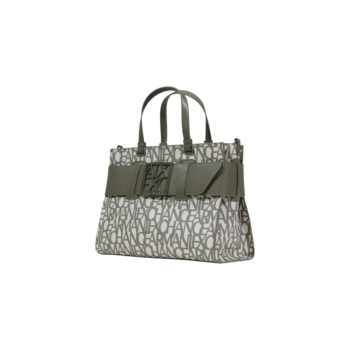 Image 2 : Détail construction architecturale sac Armani Exchange jacquard bicolore motif typographique — delvale
