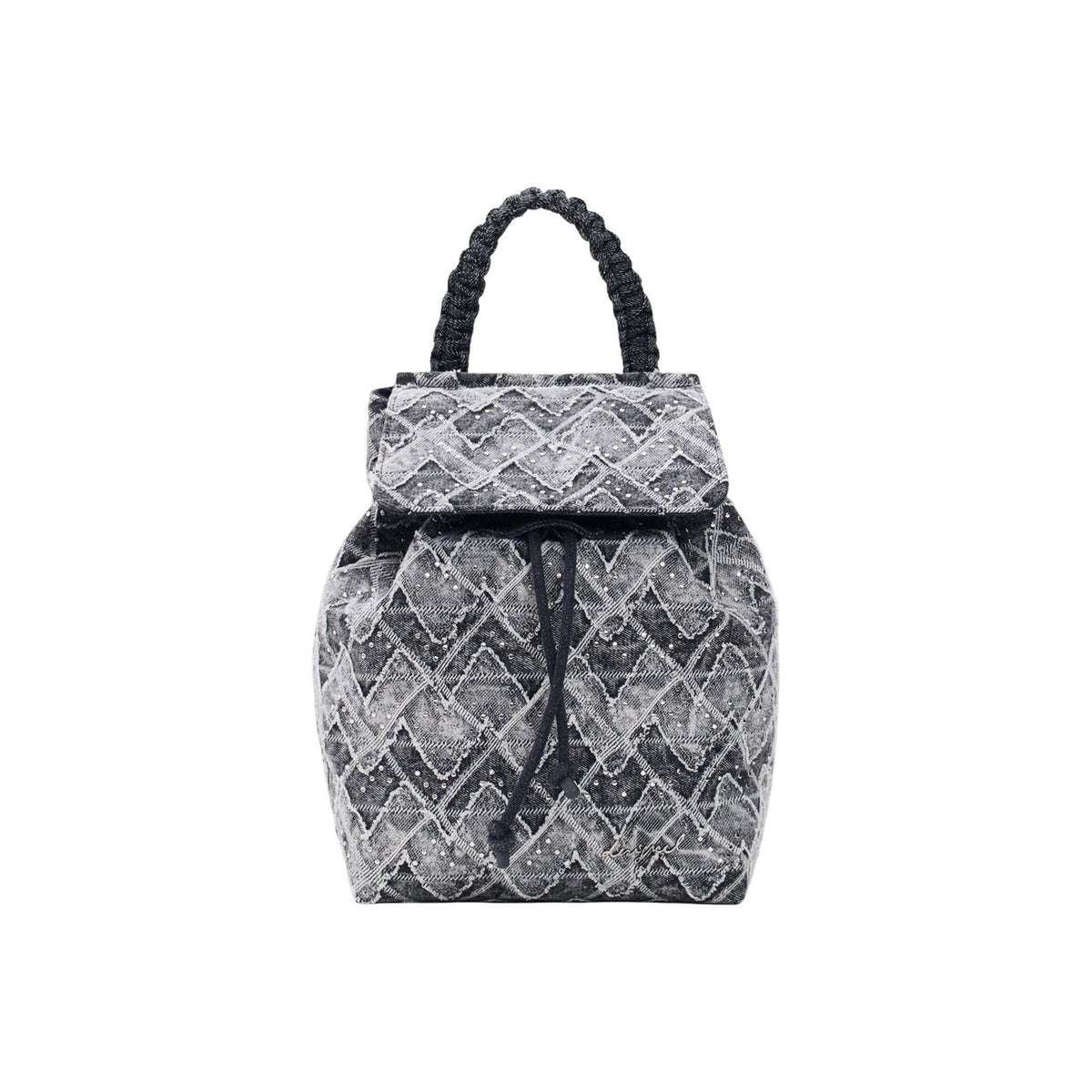 Image 1 : Sac à dos Desigual femme en jacquard gris motif losanges avec anse tressée noire — Delvale