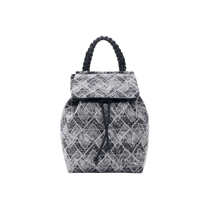 Image 1 : Sac à dos Desigual femme en jacquard gris motif losanges avec anse tressée noire — Delvale