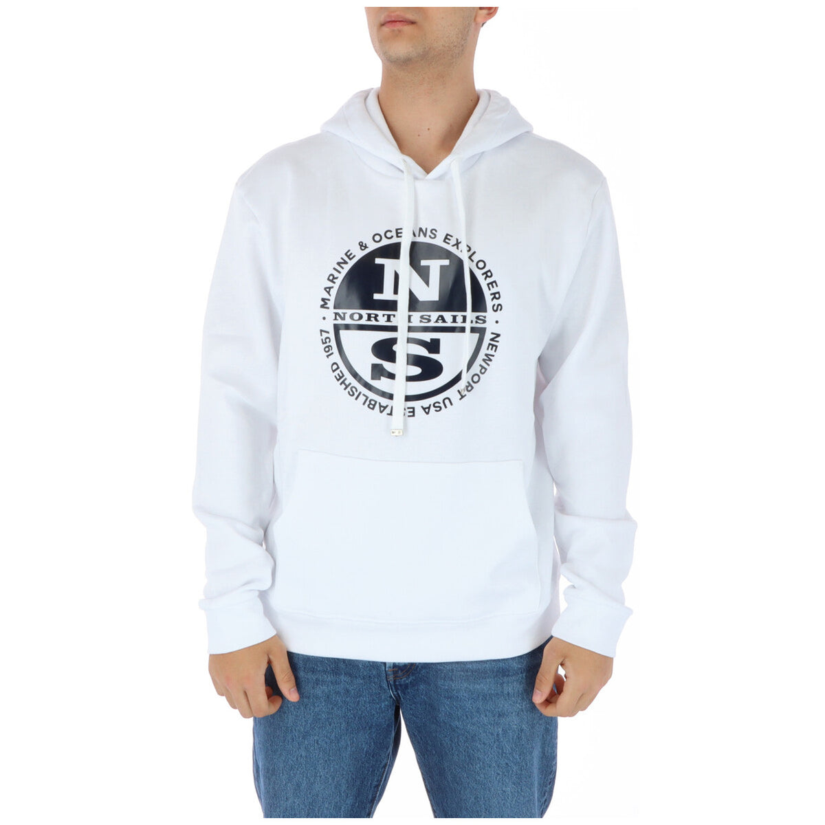 Sweat capuche homme blanc North Sails médaillon NS Newport 1957 imprimé — Delvale
