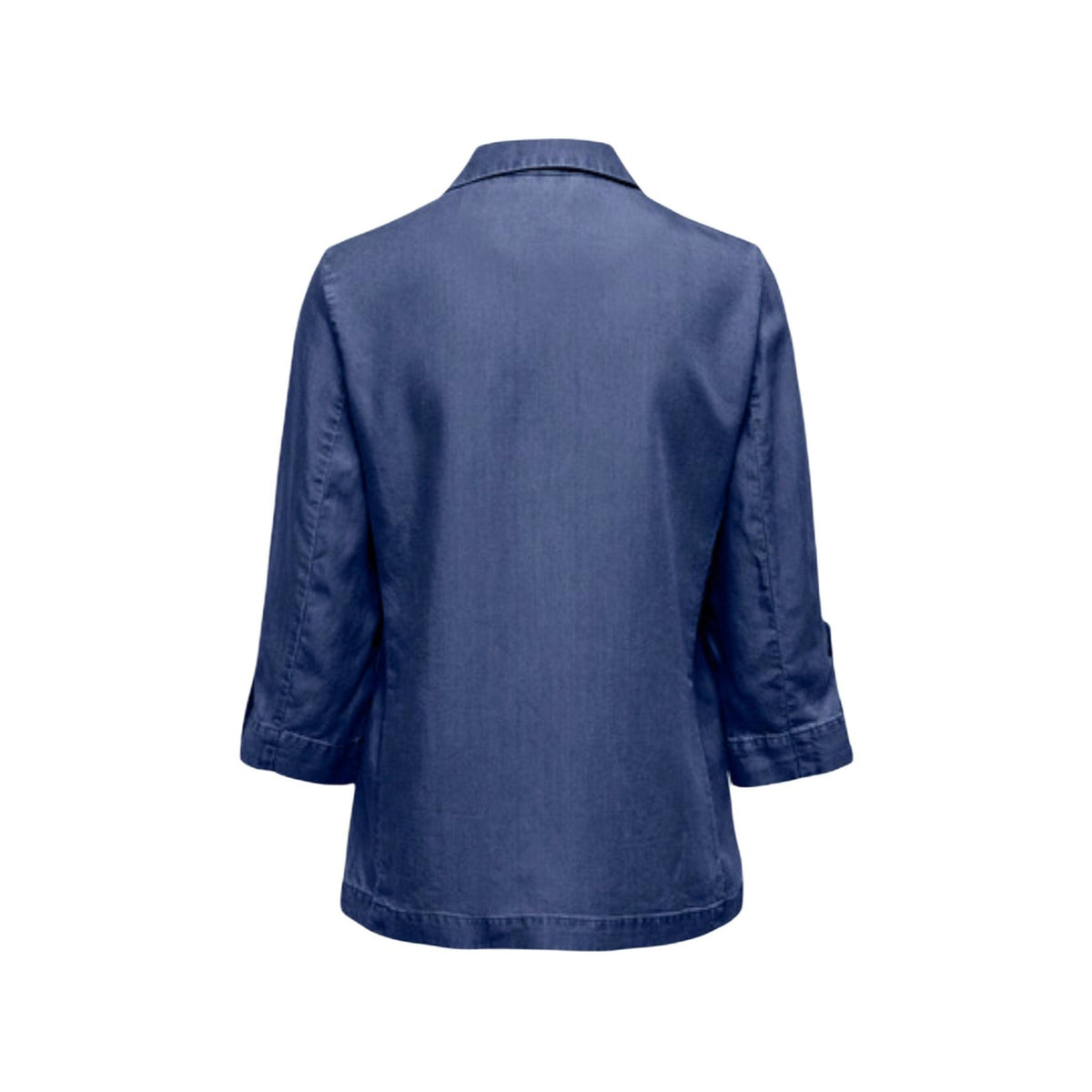 Image 2 : Veste blazer Only femme bleu nuit, détail des manches 3/4 avec bouton de manchette et poches frontales — Delvale