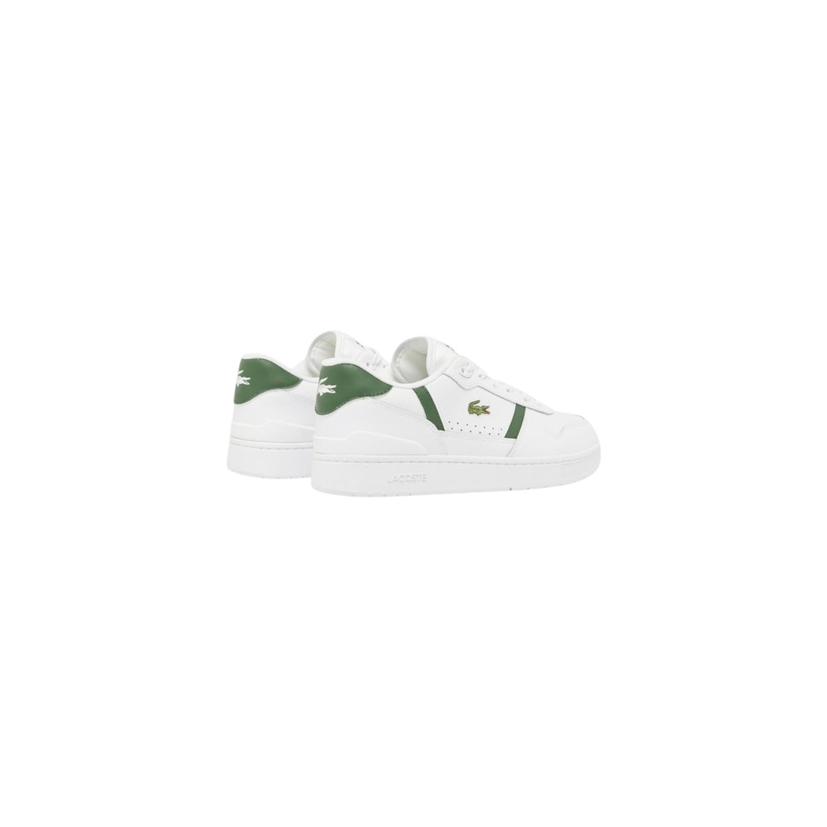 Baskets Lacoste homme blanches et vertes, vue arrière trois-quarts, lacets blancs
