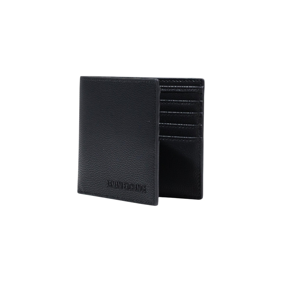 Image 2 : Vue de face du portefeuille Armani Exchange homme cuir noir, finitions soignées et logo signature — Delvale