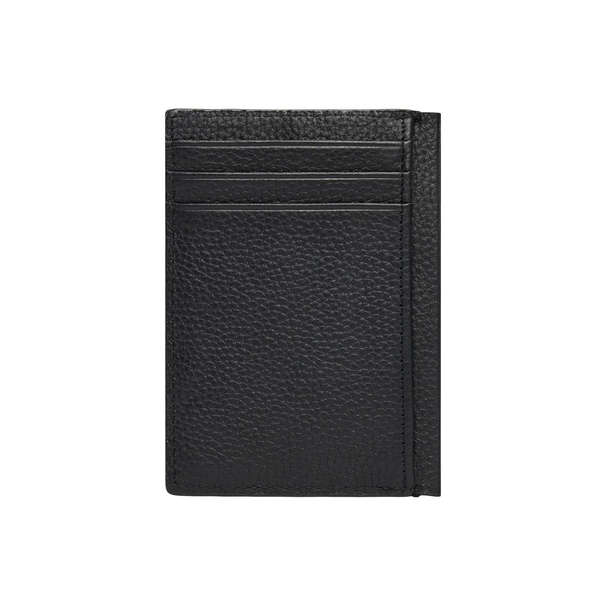 Image 3 : Porte-cartes Calvin Klein noir posé sur fond blanc, format compact 8x11 cm — Delvale
