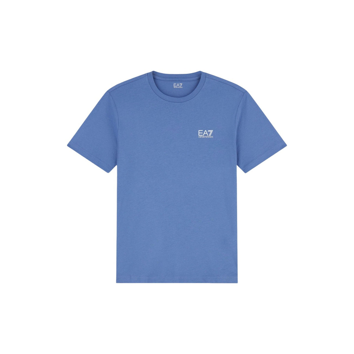 Image 2 : Vue de face du t-shirt EA7 Emporio Armani homme en jersey bleu, coupe normale et manches courtes — Delvale