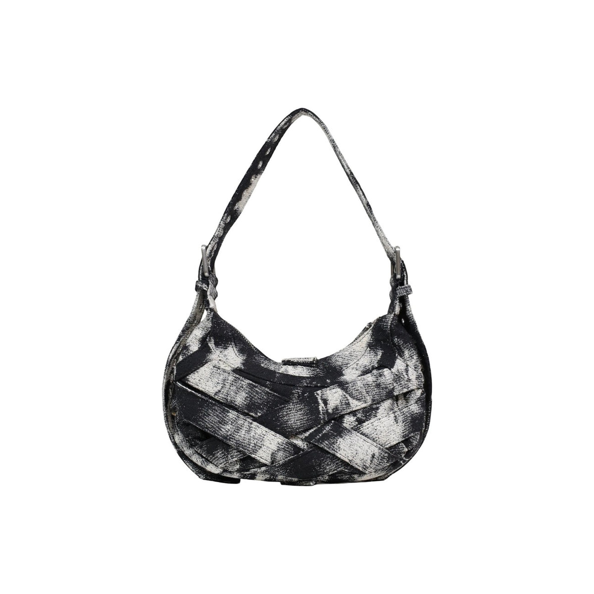 Image 3 : Desigual sac hobo femme noir coton tie-dye lanières croisées façade anse fine réglable — vue face — Delvale