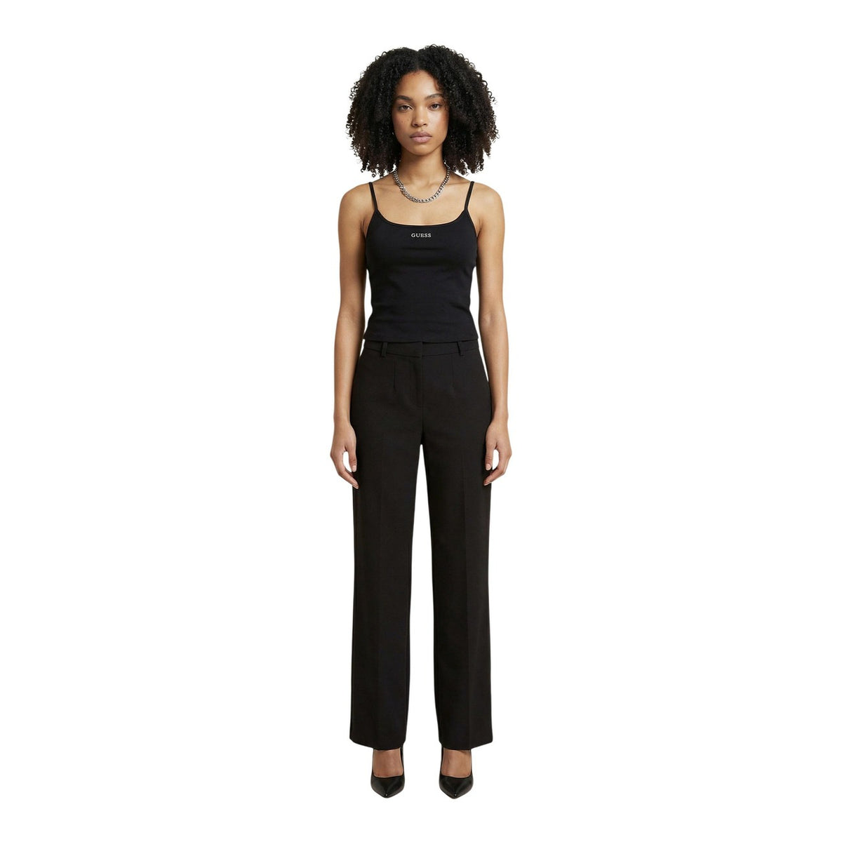 Image 2 : Débardeur Guess noir femme détail encolure ronde et bretelles fines — delvale