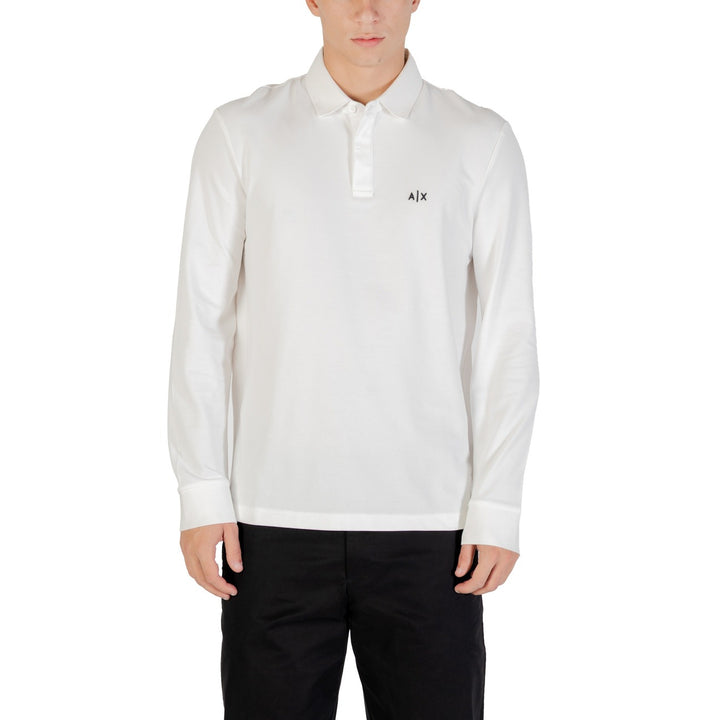 Image 1 : T-shirt Armani Exchange homme blanc à manches longues et col polo porté — Delvale