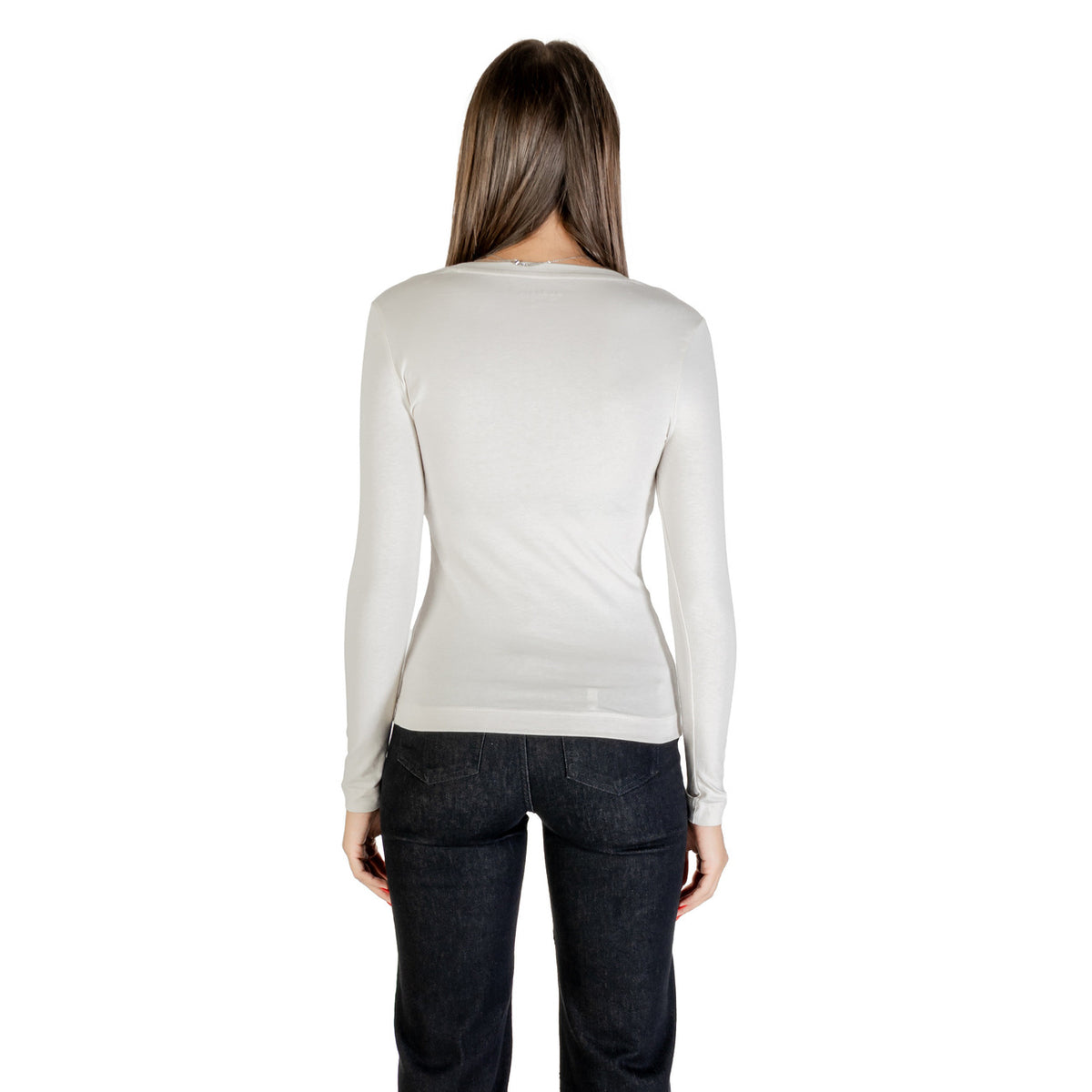 Image 2 : T-shirt Guess femme beige manches longues détail encolure ronde — delvale