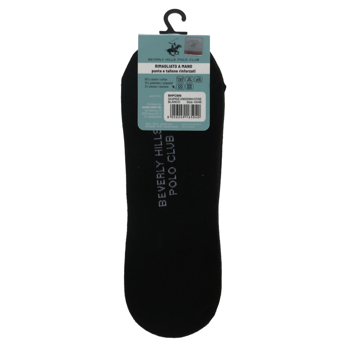 Image 2 : Chaussette invisible Beverly Hills Polo Club homme noire avec semelle intérieure blanche logo polo visible, vue de dos — Delvale