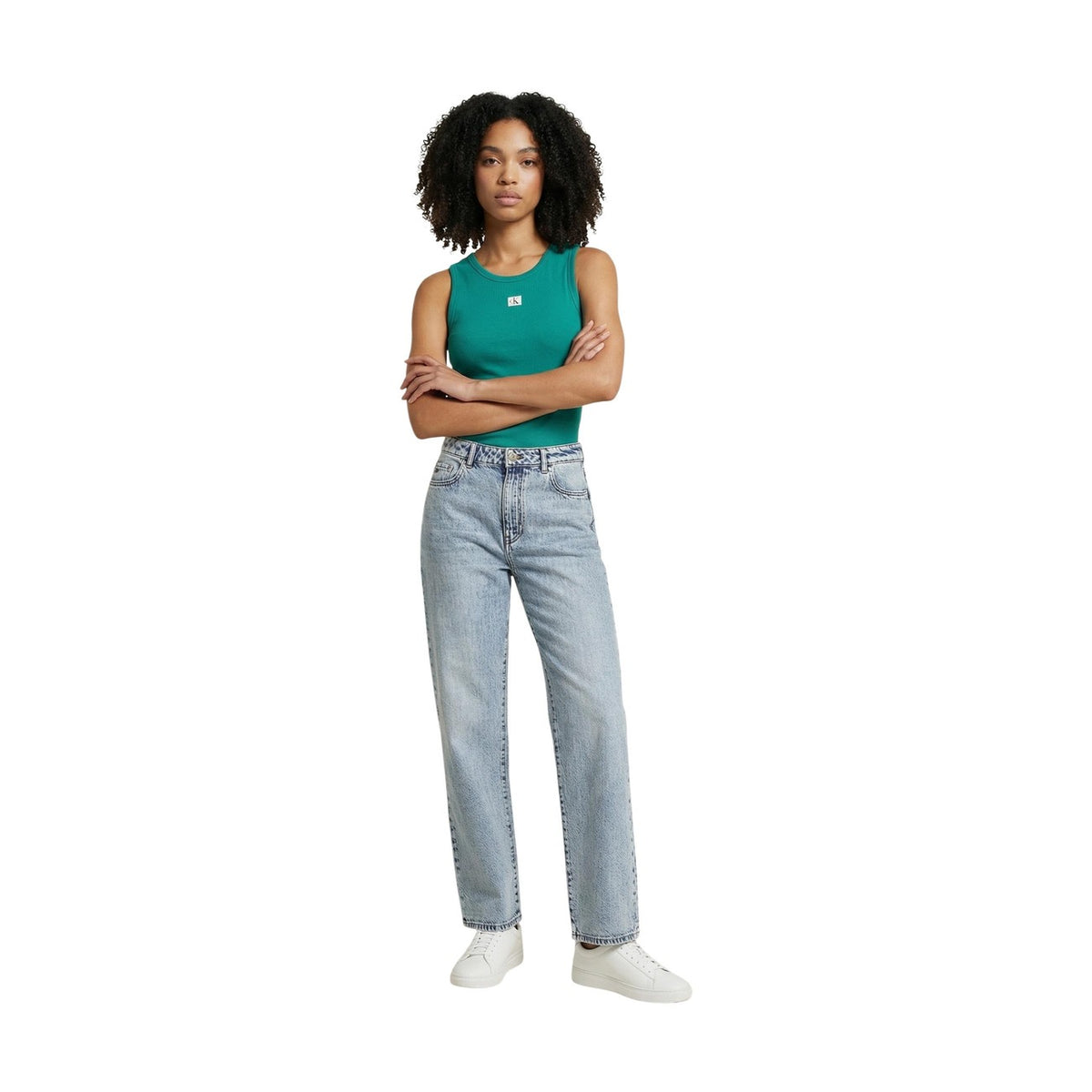 Image 3 : Débardeur Calvin Klein Jeans vert femme coton élasthanne détail col — Delvale