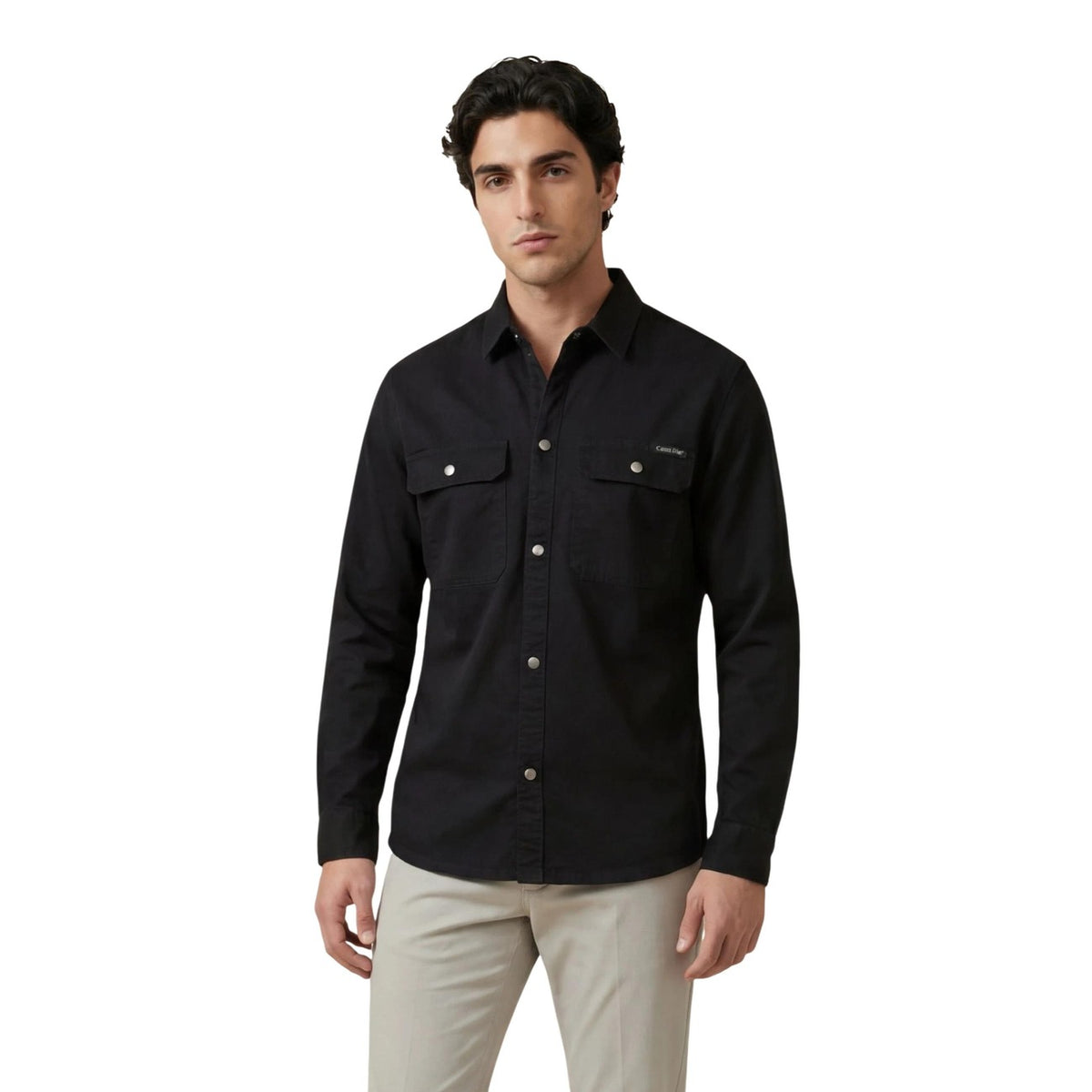 Image 1 : Chemise Calvin Klein Jeans homme noire manches longues, col classique, fermeture boutons — Delvale