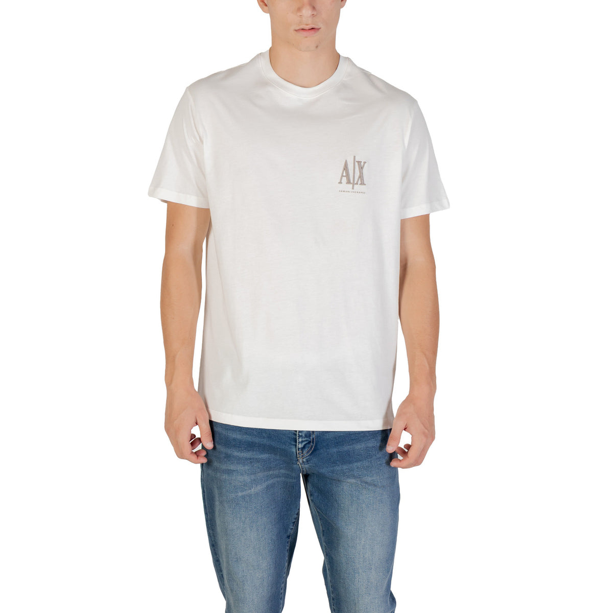 Image 5 : Détail impression et col rond du t-shirt Armani Exchange noir homme — Delvale
