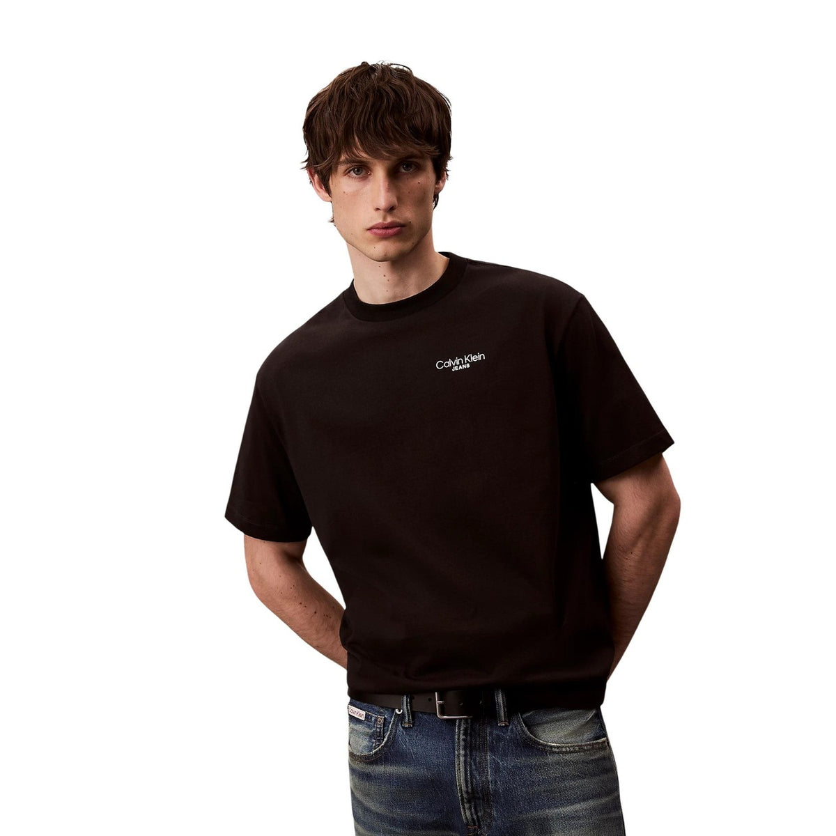 Image 1 : T-shirt Calvin Klein Jeans homme noir avec impression, manches courtes et col rond — Delvale