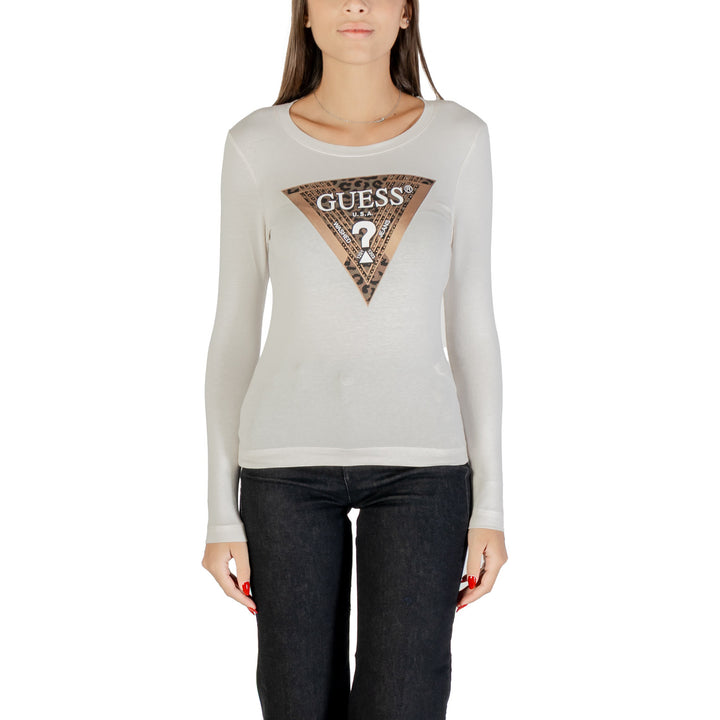 Image 1 : T-shirt Guess femme beige manches longues en coton élasthanne vue de face — delvale