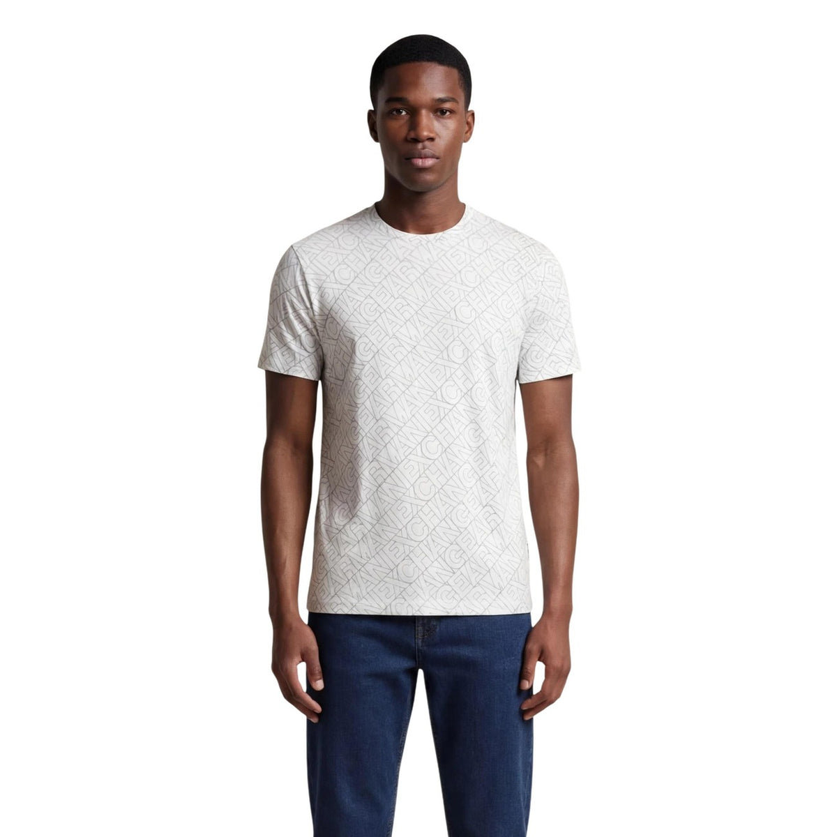 T-shirt Armani Exchange homme beige motif imprimé discret vue portée de face — coton manches courtes Ref. XM002783